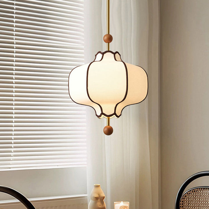 Lustre suspendu traditionnel vintage hexagonal en bois de frêne courbé avec tissu et matériel, 1/3 lumière pour chambre 