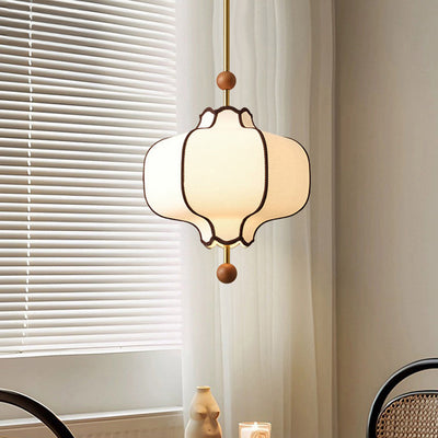 Traditional Vintage Hexagonal Curved Ash Wood Fabric Hardware 1/3 Light Pendant Light For Bedroom