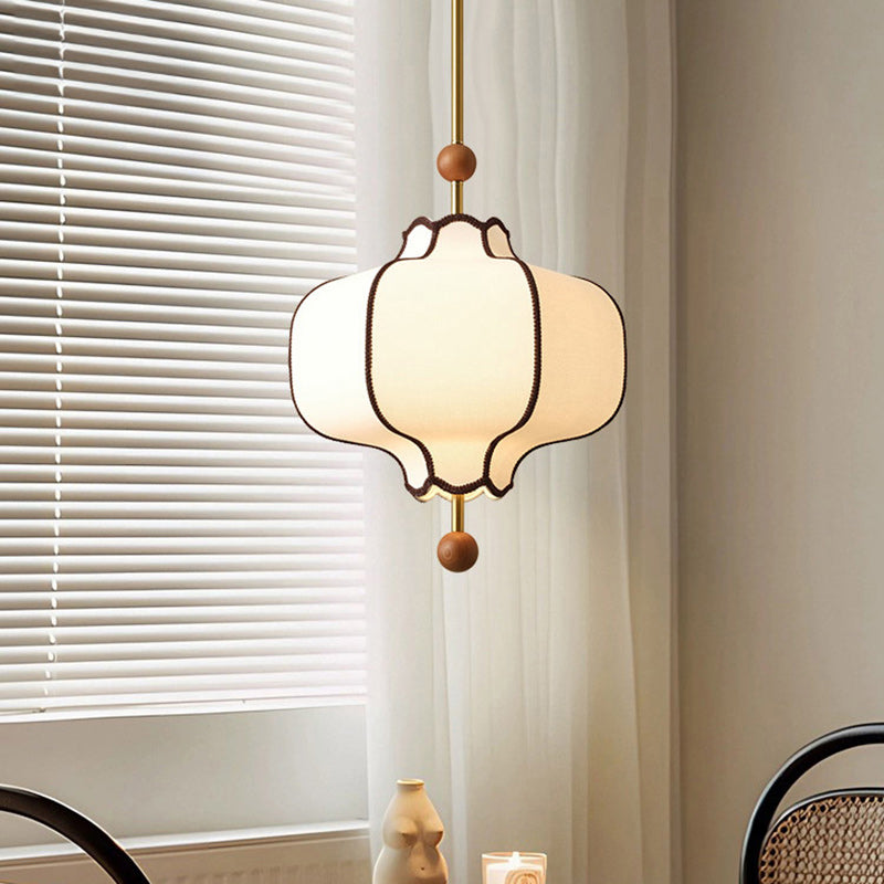 Traditional Vintage Hexagonal Curved Ash Wood Fabric Hardware 1/3 Light Pendant Light For Bedroom