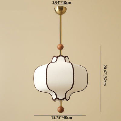 Traditional Vintage Hexagonal Curved Ash Wood Fabric Hardware 1/3 Light Pendant Light For Bedroom