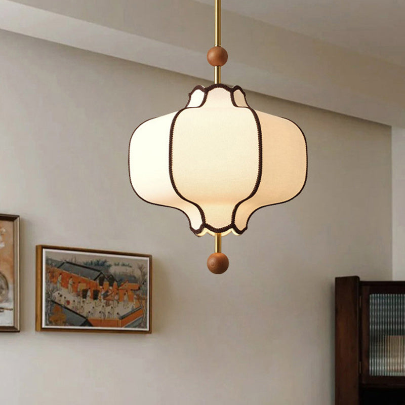 Traditional Vintage Hexagonal Curved Ash Wood Fabric Hardware 1/3 Light Pendant Light For Bedroom