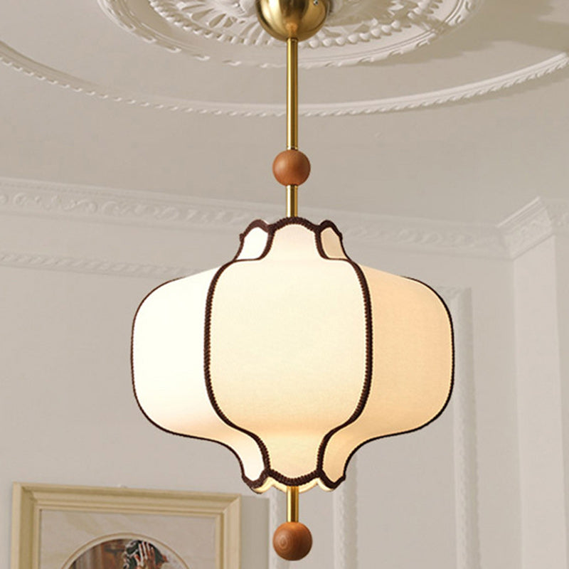 Traditional Vintage Hexagonal Curved Ash Wood Fabric Hardware 1/3 Light Pendant Light For Bedroom