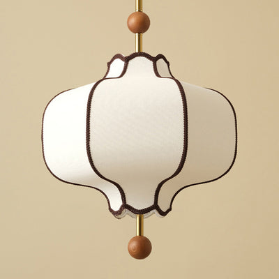 Traditional Vintage Hexagonal Curved Ash Wood Fabric Hardware 1/3 Light Pendant Light For Bedroom