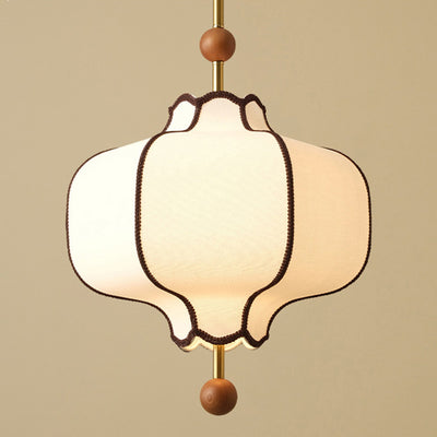 Traditional Vintage Hexagonal Curved Ash Wood Fabric Hardware 1/3 Light Pendant Light For Bedroom