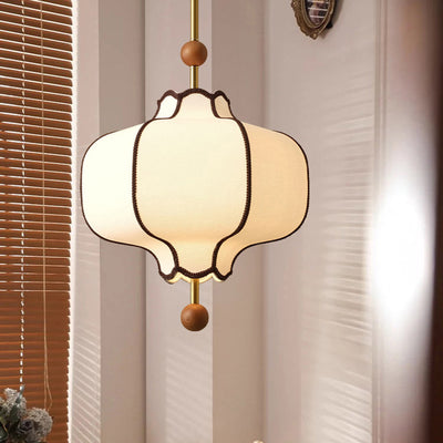 Traditional Vintage Hexagonal Curved Ash Wood Fabric Hardware 1/3 Light Pendant Light For Bedroom