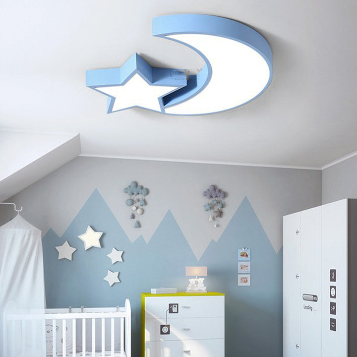 Lustre Plafonnier LED en Acrylique et Fer avec Étoiles et Lune Macaron pour Chambre d&