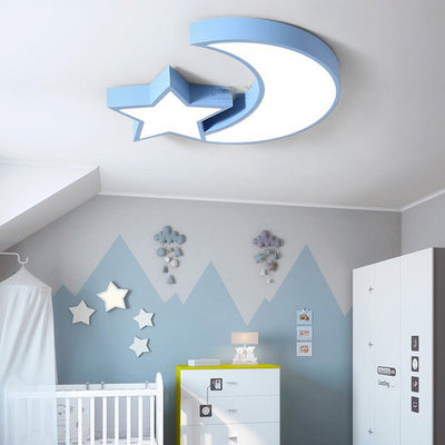 Luz de techo LED empotrada de hierro acrílico con luna de macaron y estrellas para dormitorio de niños creativos contemporáneos 