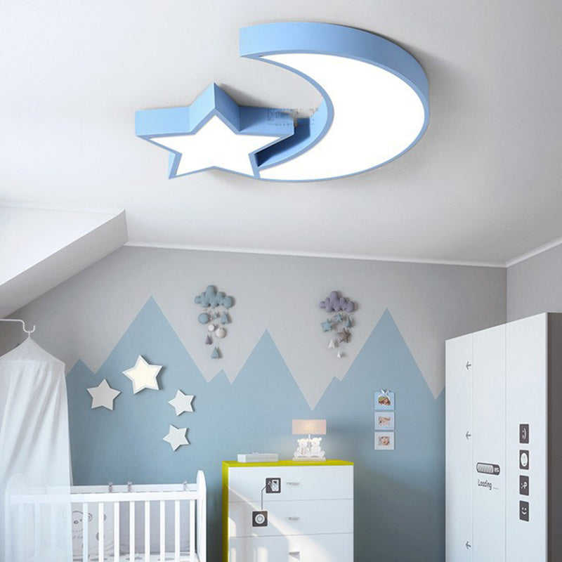 Luz de techo LED empotrada de hierro acrílico con luna de macaron y estrellas para dormitorio de niños creativos contemporáneos 