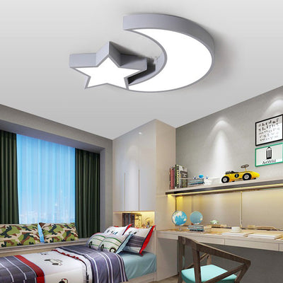 Luz de techo LED empotrada de hierro acrílico con luna de macaron y estrellas para dormitorio de niños creativos contemporáneos 