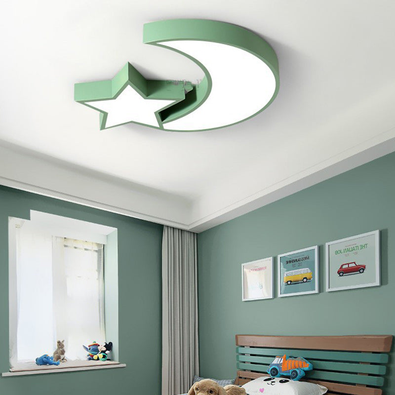 Luz de techo LED empotrada de hierro acrílico con luna de macaron y estrellas para dormitorio de niños creativos contemporáneos 