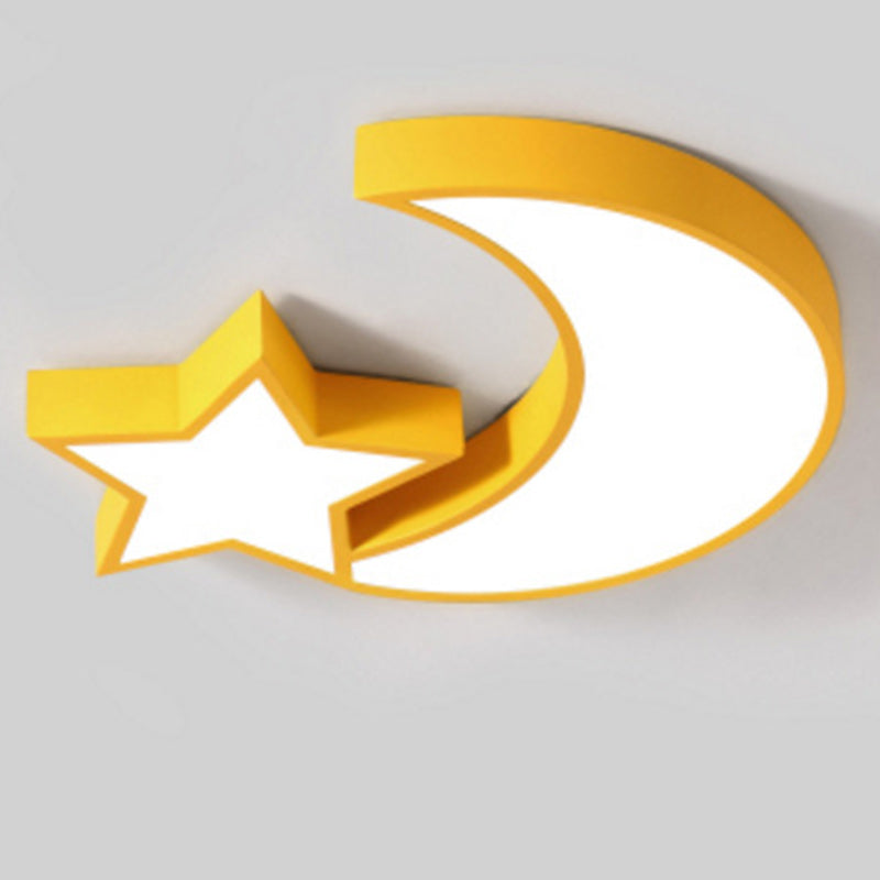 Luz de techo LED empotrada de hierro acrílico con luna de macaron y estrellas para dormitorio de niños creativos contemporáneos 