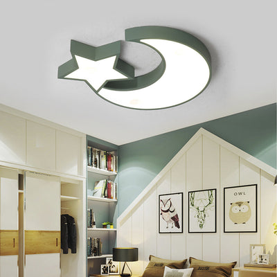 Luz de techo LED empotrada de hierro acrílico con luna de macaron y estrellas para dormitorio de niños creativos contemporáneos 