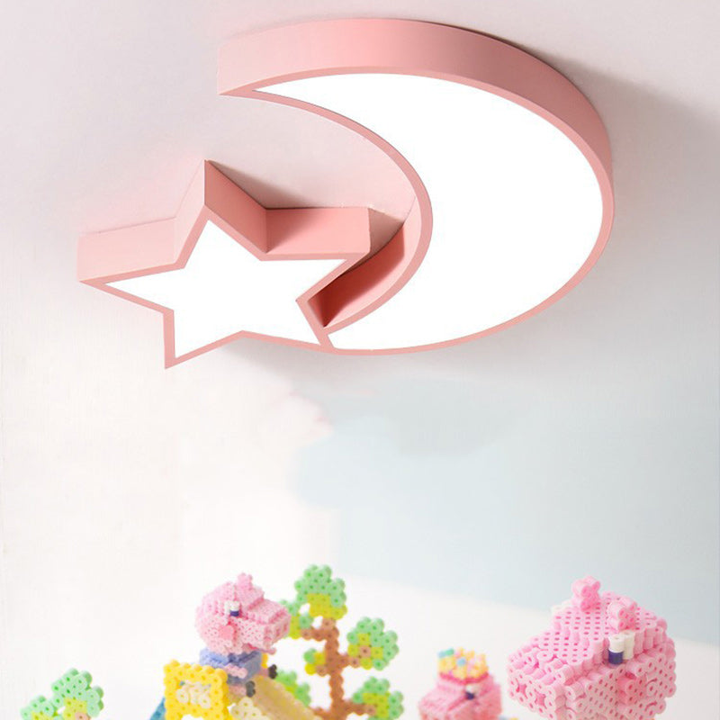Luz de techo LED empotrada de hierro acrílico con luna de macaron y estrellas para dormitorio de niños creativos contemporáneos 