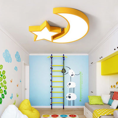 Luz de techo LED empotrada de hierro acrílico con luna de macaron y estrellas para dormitorio de niños creativos contemporáneos 