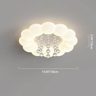 Contemporary Creative Cream Round Shell Petal Moon Star Iron Acrylic PE Crystal LED Flush Mount Ceiling Light For Bedroom