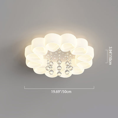 Contemporary Creative Cream Round Shell Petal Moon Star Iron Acrylic PE Crystal LED Flush Mount Ceiling Light For Bedroom