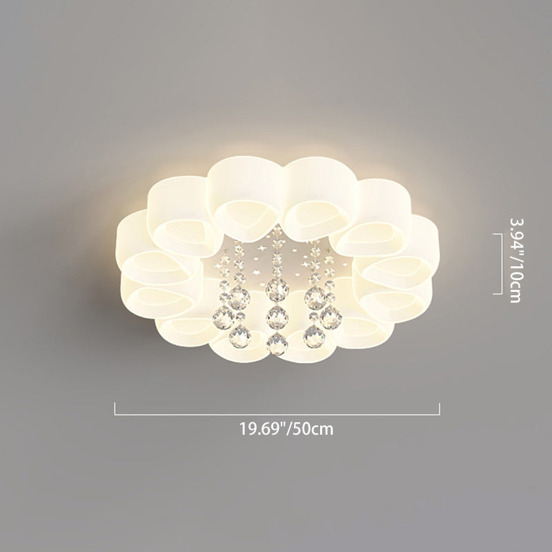 Contemporary Creative Cream Round Shell Petal Moon Star Iron Acrylic PE Crystal LED Flush Mount Ceiling Light For Bedroom