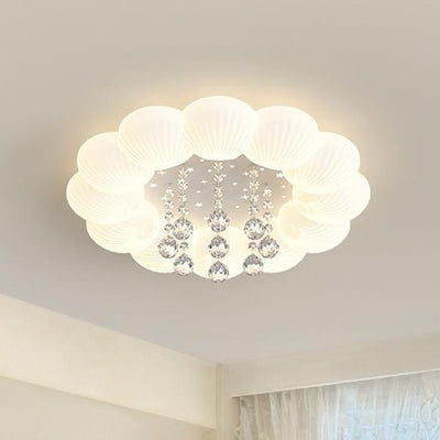 Contemporary Creative Cream Round Shell Petal Moon Star Iron Acrylic PE Crystal LED Flush Mount Ceiling Light For Bedroom