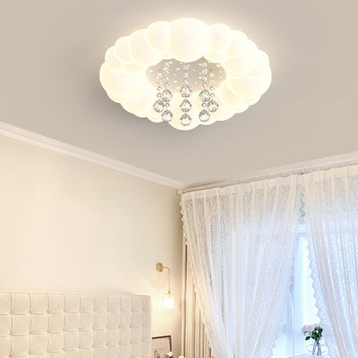 Contemporary Creative Cream Round Shell Petal Moon Star Iron Acrylic PE Crystal LED Flush Mount Ceiling Light For Bedroom