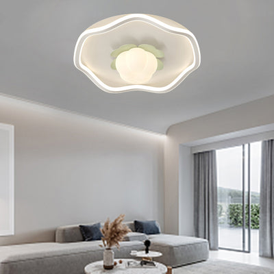 Luz de techo LED empotrada redonda de hierro PE con diseño de ola de flores crema escandinava contemporánea para dormitorio 
