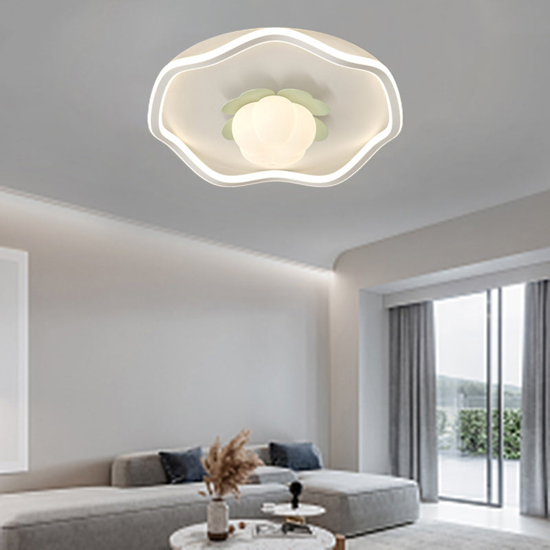 Luz de techo LED empotrada redonda de hierro PE con diseño de ola de flores crema escandinava contemporánea para dormitorio 