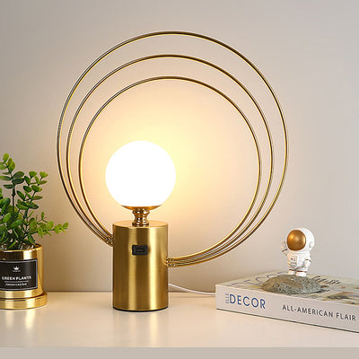 Moderne minimalistische runde Kugelzylinder-Hardware-Glas-1-Licht-Tischlampe für das Schlafzimmer 