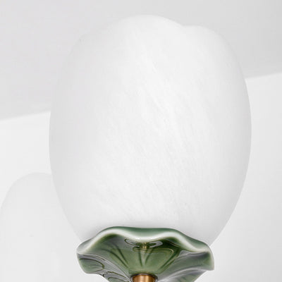 Traditioneller chinesischer Lotus-Rundkupfer-Keramik-Glas 3/6/8 Licht-Kronleuchter für Wohnzimmer 