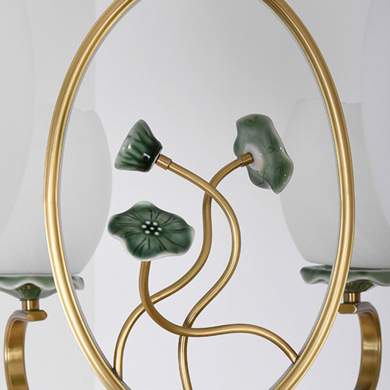 Traditioneller chinesischer Lotus-Rundkupfer-Keramik-Glas 3/6/8 Licht-Kronleuchter für Wohnzimmer 