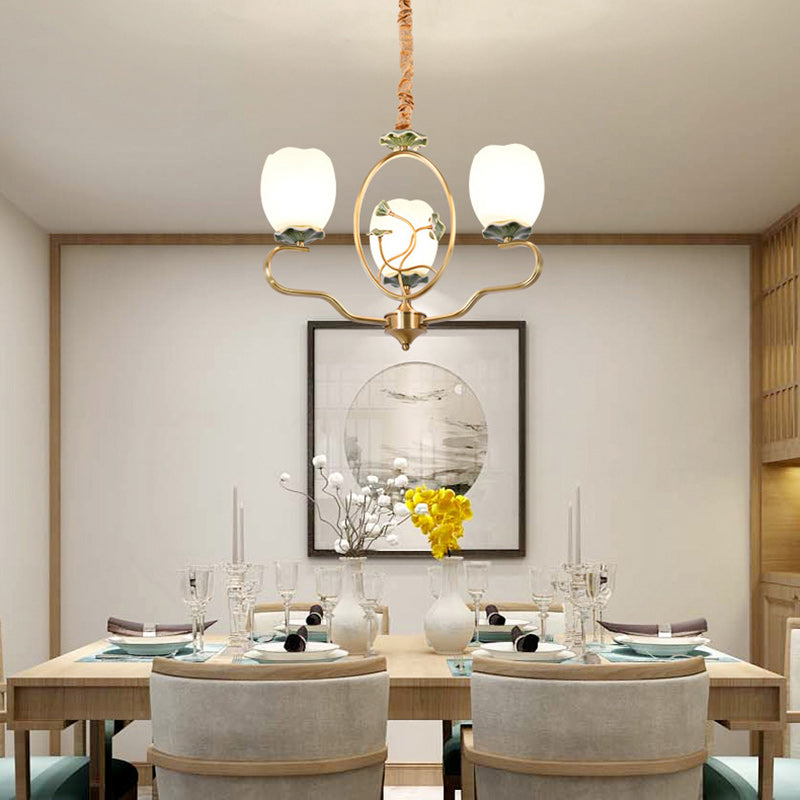 Traditioneller chinesischer Lotus-Rundkupfer-Keramik-Glas 3/6/8 Licht-Kronleuchter für Wohnzimmer 