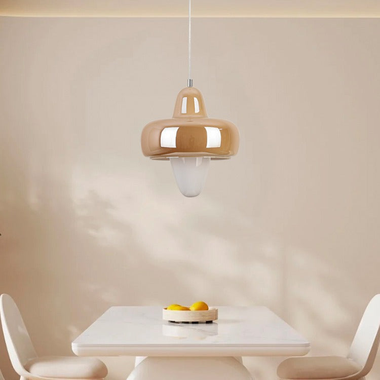 Zeitgenössische skandinavische runde Kegel-Oval-Eisen-Glas-LED-Pendelleuchte für das Esszimmer 