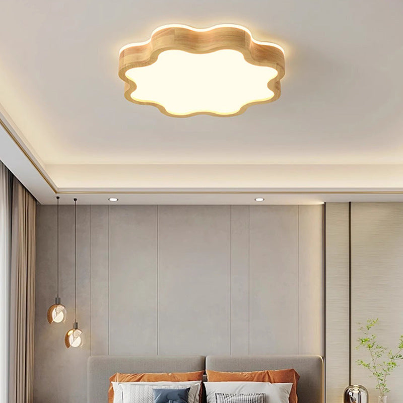 Moderne Art-Deco-Blumenform Holz Acryl LED Deckenleuchte für das Schlafzimmer 