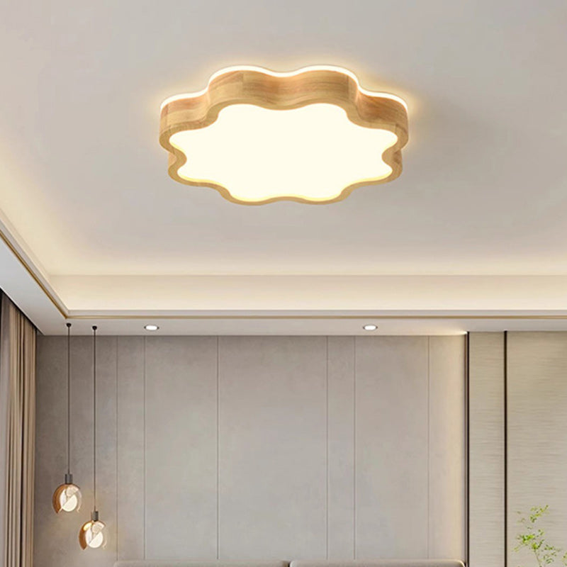 Moderne Art-Deco-Blumenform Holz Acryl LED Deckenleuchte für das Schlafzimmer 