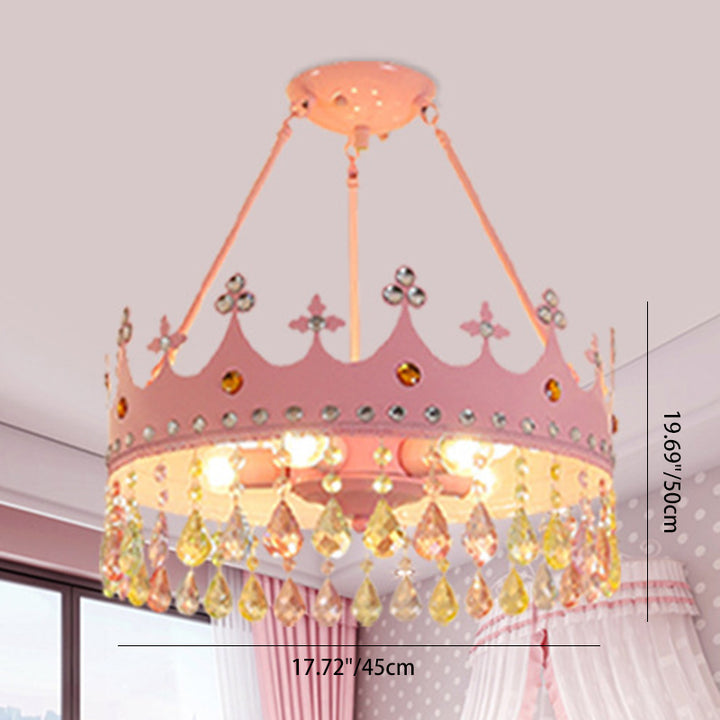 Chandelier Contemporain Créatif pour Enfants Filles Couronne Ronde en Fer et Cristal à 5 Lumières pour Chambre 