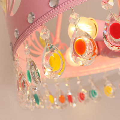 Chandelier Contemporain Créatif pour Enfants Filles Couronne Ronde en Fer et Cristal à 5 Lumières pour Chambre 