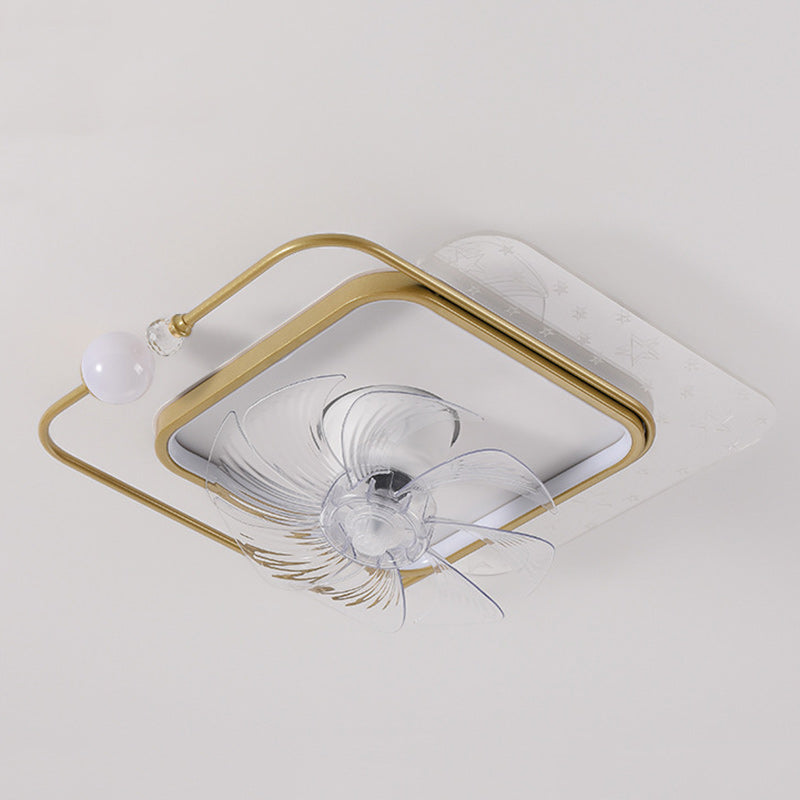 Ventilateur de plafond à montage affleurant avec lumière LED en ABS rond carré ovale scandinave contemporain et matériel en cuivre pour chambre 