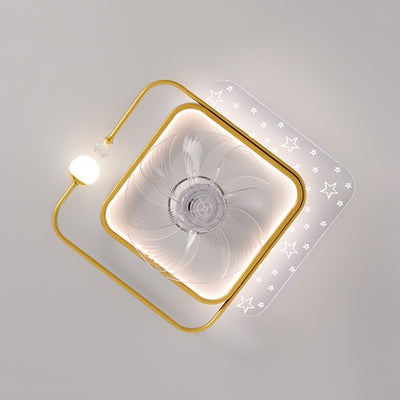 Ventilateur de plafond à montage affleurant avec lumière LED en ABS rond carré ovale scandinave contemporain et matériel en cuivre pour chambre 