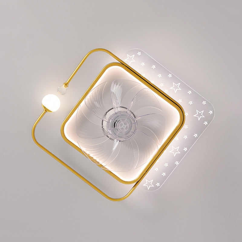 Ventilateur de plafond à montage affleurant avec lumière LED en ABS rond carré ovale scandinave contemporain et matériel en cuivre pour chambre 