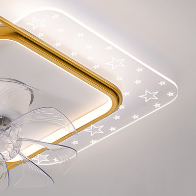 Ventilateur de plafond à montage affleurant avec lumière LED en ABS rond carré ovale scandinave contemporain et matériel en cuivre pour chambre 