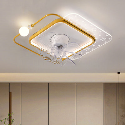 Ventilateur de plafond à montage affleurant avec lumière LED en ABS rond carré ovale scandinave contemporain et matériel en cuivre pour chambre 