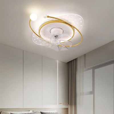 Ventilateur de plafond à montage affleurant avec lumière LED en ABS rond carré ovale scandinave contemporain et matériel en cuivre pour chambre 
