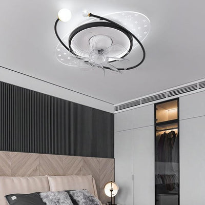 Ventilateur de plafond à montage affleurant avec lumière LED en ABS rond carré ovale scandinave contemporain et matériel en cuivre pour chambre 