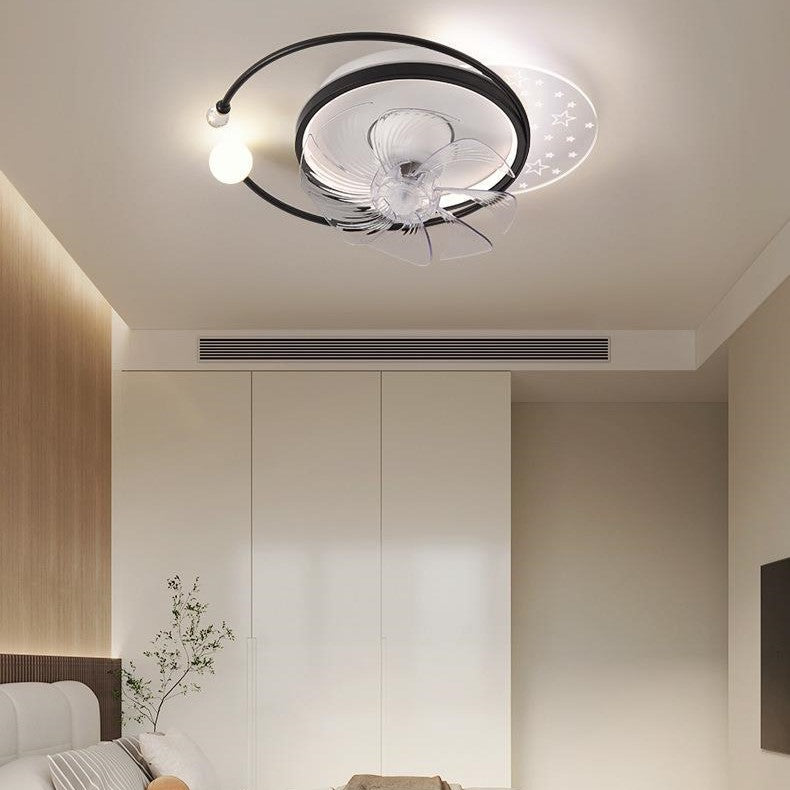 Ventilateur de plafond à montage affleurant avec lumière LED en ABS rond carré ovale scandinave contemporain et matériel en cuivre pour chambre 