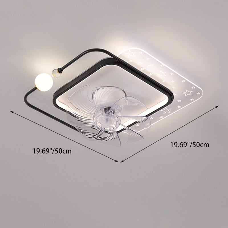 Ventilateur de plafond à montage affleurant avec lumière LED en ABS rond carré ovale scandinave contemporain et matériel en cuivre pour chambre 