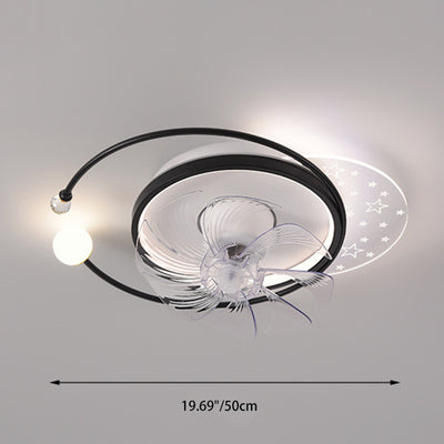 Ventilateur de plafond à montage affleurant avec lumière LED en ABS rond carré ovale scandinave contemporain et matériel en cuivre pour chambre 