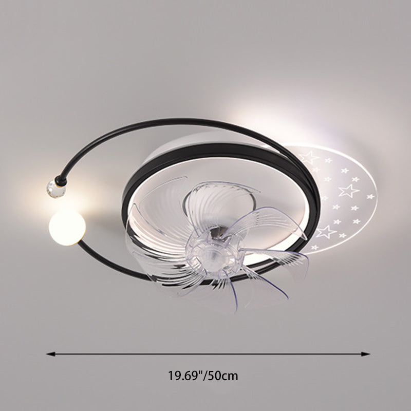 Ventilateur de plafond à montage affleurant avec lumière LED en ABS rond carré ovale scandinave contemporain et matériel en cuivre pour chambre 