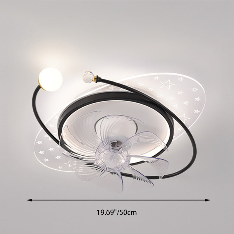 Ventilateur de plafond à montage affleurant avec lumière LED en ABS rond carré ovale scandinave contemporain et matériel en cuivre pour chambre 