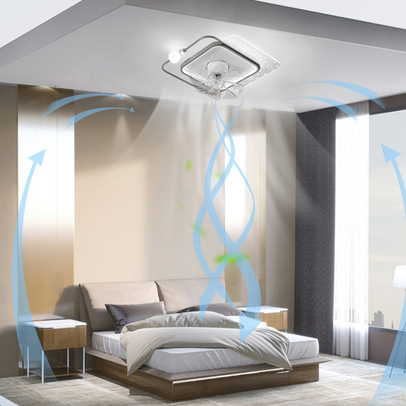 Ventilateur de plafond à montage affleurant avec lumière LED en ABS rond carré ovale scandinave contemporain et matériel en cuivre pour chambre 