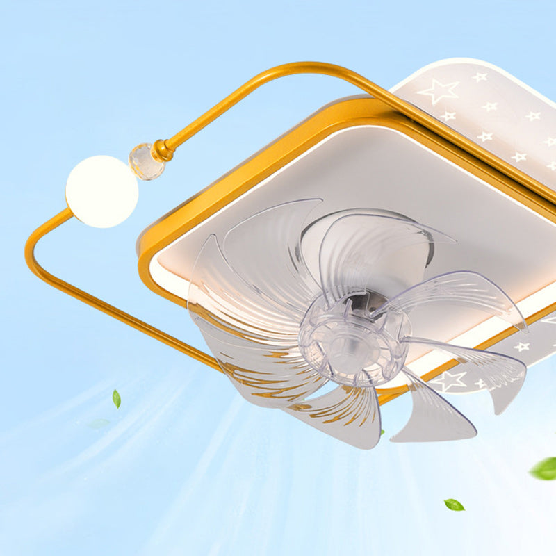 Ventilateur de plafond à montage affleurant avec lumière LED en ABS rond carré ovale scandinave contemporain et matériel en cuivre pour chambre 