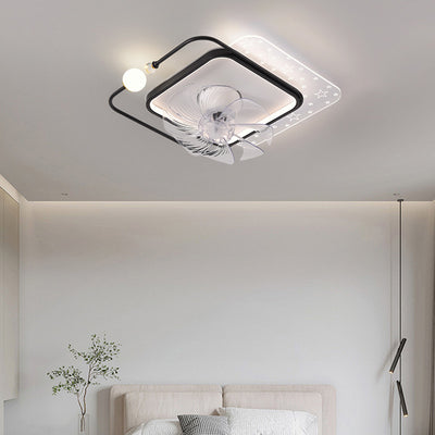 Ventilateur de plafond à montage affleurant avec lumière LED en ABS rond carré ovale scandinave contemporain et matériel en cuivre pour chambre 