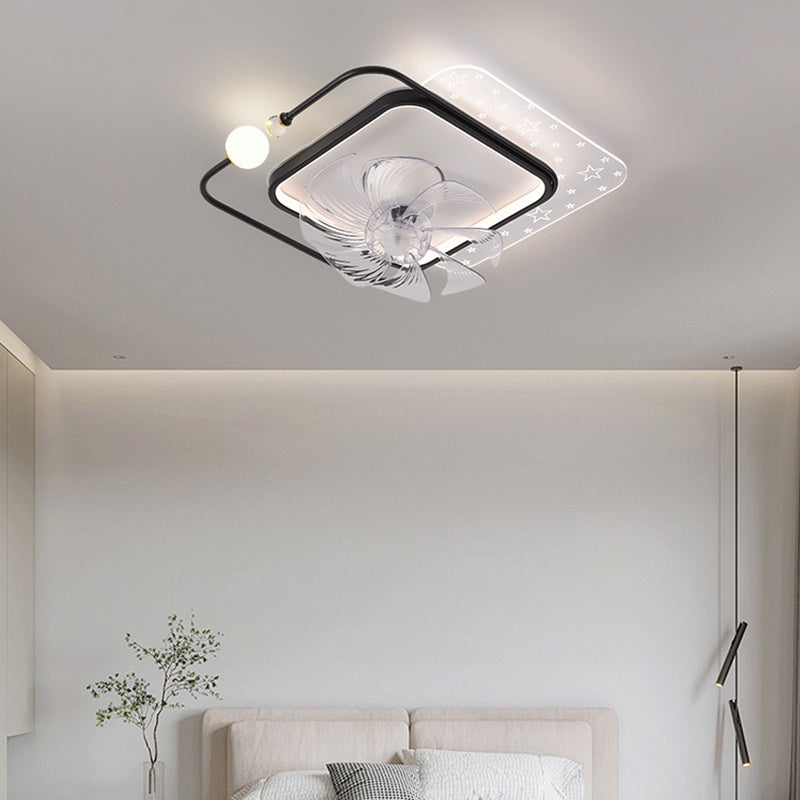 Ventilateur de plafond à montage affleurant avec lumière LED en ABS rond carré ovale scandinave contemporain et matériel en cuivre pour chambre 